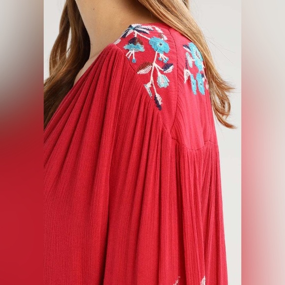 Free People Te Amo Red Embroidered Babydoll Mini Dress Sz Large - Picture 10 of 15